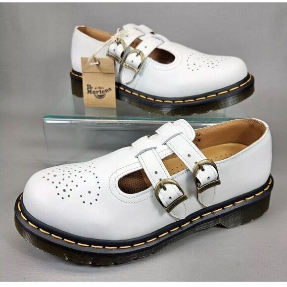 Dr. Martens Sz 8 White Mary Jane Shoes Buckle Doc Martens 8065 Smooth Leather - Picture 11 of 13